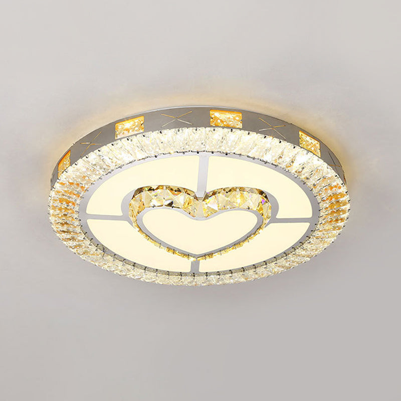 Chrome LED Star/Loving Heart Flush Mount Minimalist Beveled Crystal Close to Ceiling Lamp for Sleeping Room Clearhalo 'Ceiling Lights' 'Close To Ceiling Lights' 'Close to ceiling' 'Flush mount' Lighting' 1723419