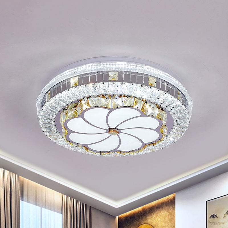 Faceted Crystal Round Flush Light Modernism LED Chrome Ceiling Mounted Fixture with Lotus Pattern Chrome Clearhalo 'Ceiling Lights' 'Close To Ceiling Lights' 'Close to ceiling' 'Flush mount' Lighting' 1723424