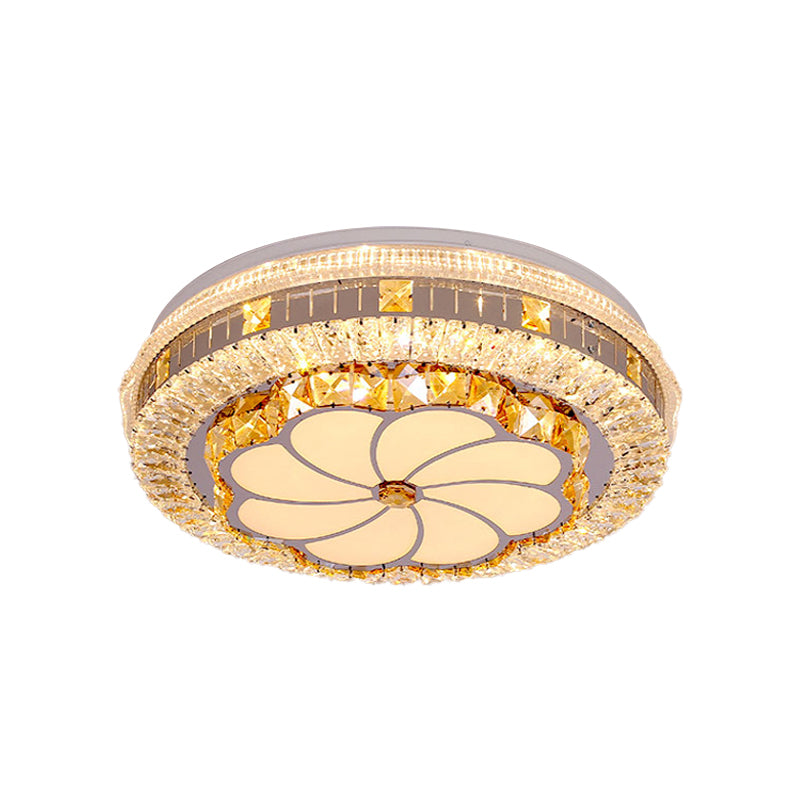 Faceted Crystal Round Flush Light Modernism LED Chrome Ceiling Mounted Fixture with Lotus Pattern Clearhalo 'Ceiling Lights' 'Close To Ceiling Lights' 'Close to ceiling' 'Flush mount' Lighting' 1723425