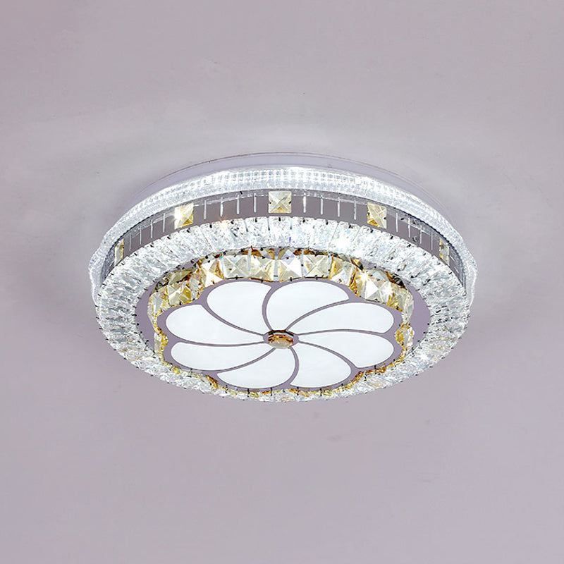 Faceted Crystal Round Flush Light Modernism LED Chrome Ceiling Mounted Fixture with Lotus Pattern Clearhalo 'Ceiling Lights' 'Close To Ceiling Lights' 'Close to ceiling' 'Flush mount' Lighting' 1723426