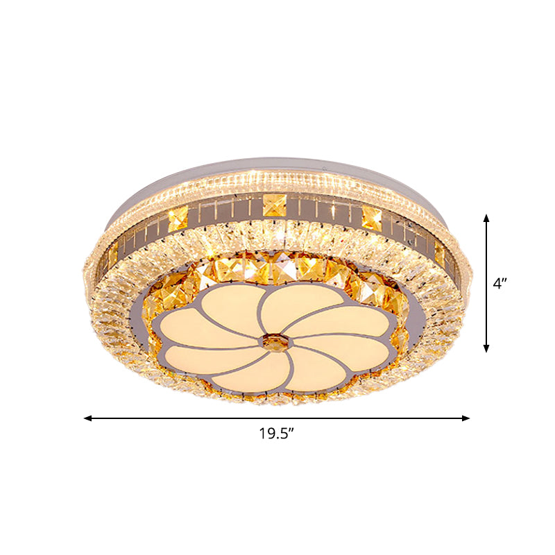 Faceted Crystal Round Flush Light Modernism LED Chrome Ceiling Mounted Fixture with Lotus Pattern Clearhalo 'Ceiling Lights' 'Close To Ceiling Lights' 'Close to ceiling' 'Flush mount' Lighting' 1723427