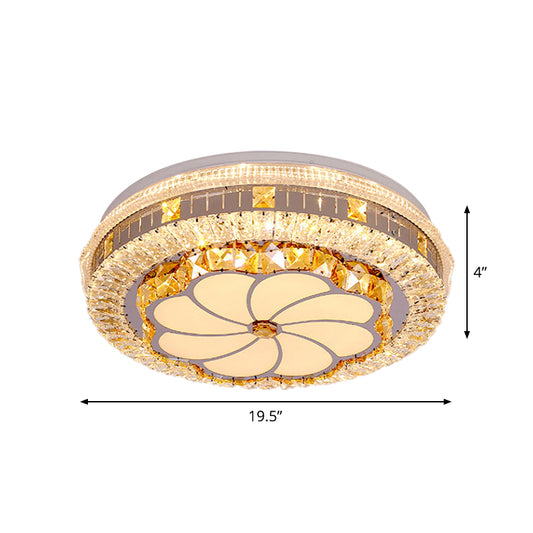 Faceted Crystal Round Flush Light Modernism LED Chrome Ceiling Mounted Fixture with Lotus Pattern Clearhalo 'Ceiling Lights' 'Close To Ceiling Lights' 'Close to ceiling' 'Flush mount' Lighting' 1723427