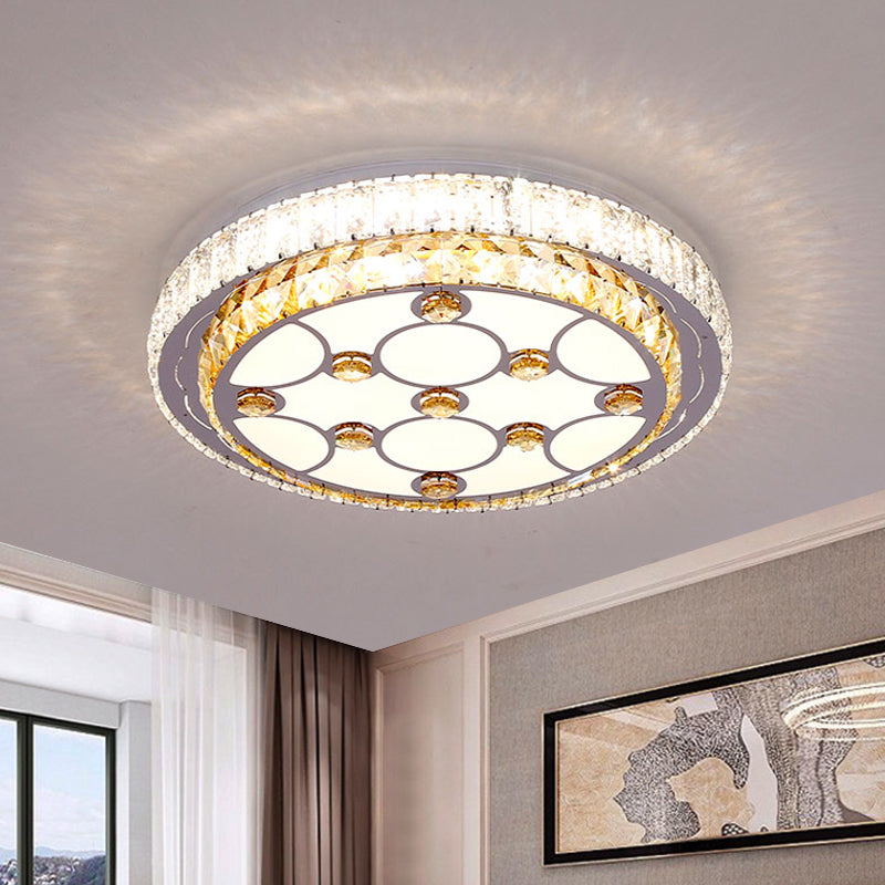 LED Bedroom Ceiling Mount Light Simple Chrome Flush Lamp with Circular Beveled Crystal Shade Chrome Clearhalo 'Ceiling Lights' 'Close To Ceiling Lights' 'Close to ceiling' 'Flush mount' Lighting' 1723428