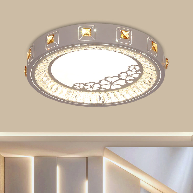 Round Sleeping Room Flushmount Cut Crystal LED Contemporary Ceiling Lamp with Cheery/Orange Pattern in Chrome White A Clearhalo 'Ceiling Lights' 'Close To Ceiling Lights' 'Close to ceiling' 'Flush mount' Lighting' 1723436