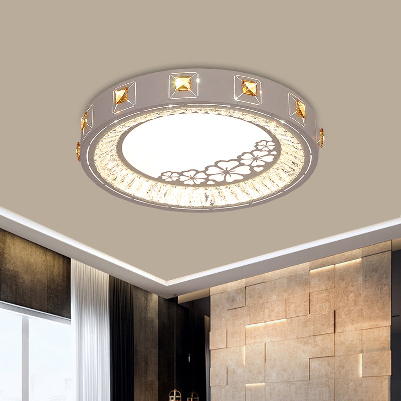 Round Sleeping Room Flushmount Cut Crystal LED Contemporary Ceiling Lamp with Cheery/Orange Pattern in Chrome Clearhalo 'Ceiling Lights' 'Close To Ceiling Lights' 'Close to ceiling' 'Flush mount' Lighting' 1723437