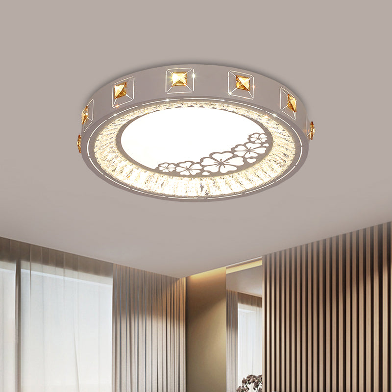 Round Sleeping Room Flushmount Cut Crystal LED Contemporary Ceiling Lamp with Cheery/Orange Pattern in Chrome Clearhalo 'Ceiling Lights' 'Close To Ceiling Lights' 'Close to ceiling' 'Flush mount' Lighting' 1723438