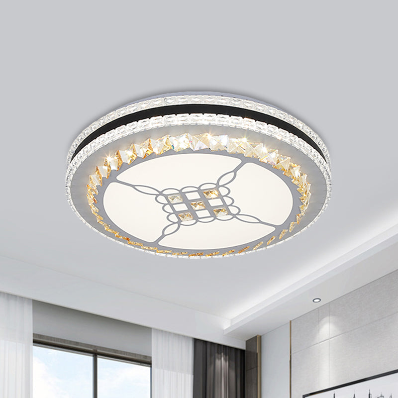 Circle Ceiling Fixture Modernist Faceted Crystal LED Chrome Flush Mount Lamp with Knot/Flower Design White A Clearhalo 'Ceiling Lights' 'Close To Ceiling Lights' 'Close to ceiling' 'Flush mount' Lighting' 1723444