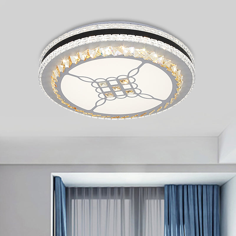 Circle Ceiling Fixture Modernist Faceted Crystal LED Chrome Flush Mount Lamp with Knot/Flower Design Clearhalo 'Ceiling Lights' 'Close To Ceiling Lights' 'Close to ceiling' 'Flush mount' Lighting' 1723445