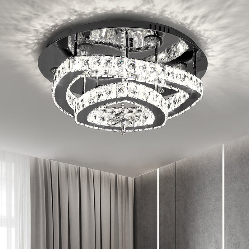 Minimalism Flushmount Lighting Chrome Geometric Ceiling Flush with Crystal Rectangle Shade Clearhalo 'Ceiling Lights' 'Close To Ceiling Lights' 'Close to ceiling' 'Semi-flushmount' Lighting' 1723449