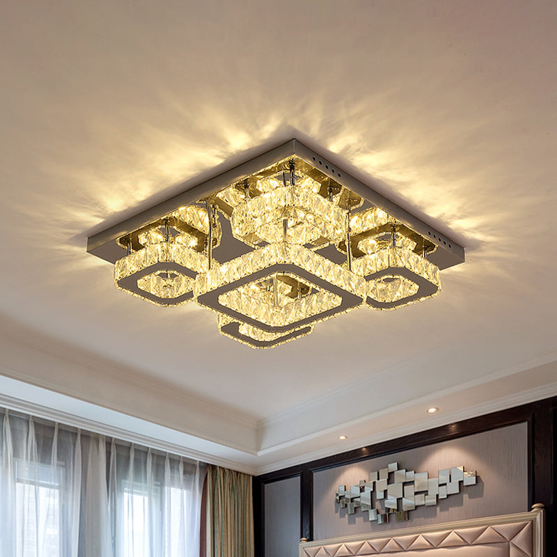 Modern Squared Semi Flush Light Fixture Beveled Crystal Sleeping Room LED Ceiling Flush Mount in Chrome Chrome Clearhalo 'Ceiling Lights' 'Close To Ceiling Lights' 'Close to ceiling' 'Semi-flushmount' Lighting' 1723461