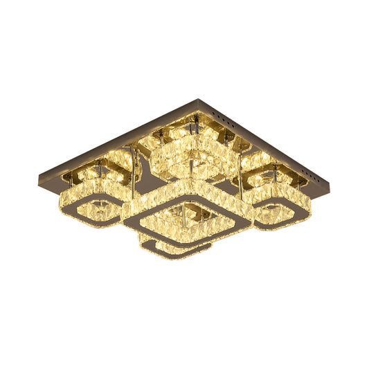 Modern Squared Semi Flush Light Fixture Beveled Crystal Sleeping Room LED Ceiling Flush Mount in Chrome Clearhalo 'Ceiling Lights' 'Close To Ceiling Lights' 'Close to ceiling' 'Semi-flushmount' Lighting' 1723462