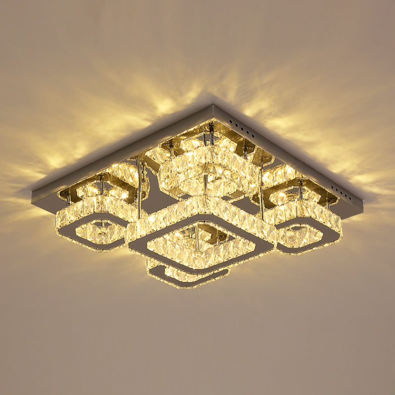 Modern Squared Semi Flush Light Fixture Beveled Crystal Sleeping Room LED Ceiling Flush Mount in Chrome Clearhalo 'Ceiling Lights' 'Close To Ceiling Lights' 'Close to ceiling' 'Semi-flushmount' Lighting' 1723463