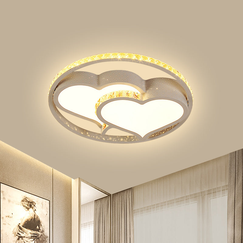 Acrylic Heart Shaped LED Flush Mount Contemporary 3/4/6 Lights Ceiling Lamp  with Crystal Drop in Warm/White Light - Clearhalo