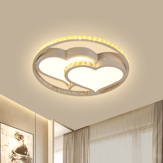 LED Parlor Ceiling Light Minimalist White Flush Mount Lighting with Loving Heart/Flower Crystal Block Shade White Loving Heart Clearhalo 'Ceiling Lights' 'Close To Ceiling Lights' 'Close to ceiling' 'Flush mount' Lighting' 1723465