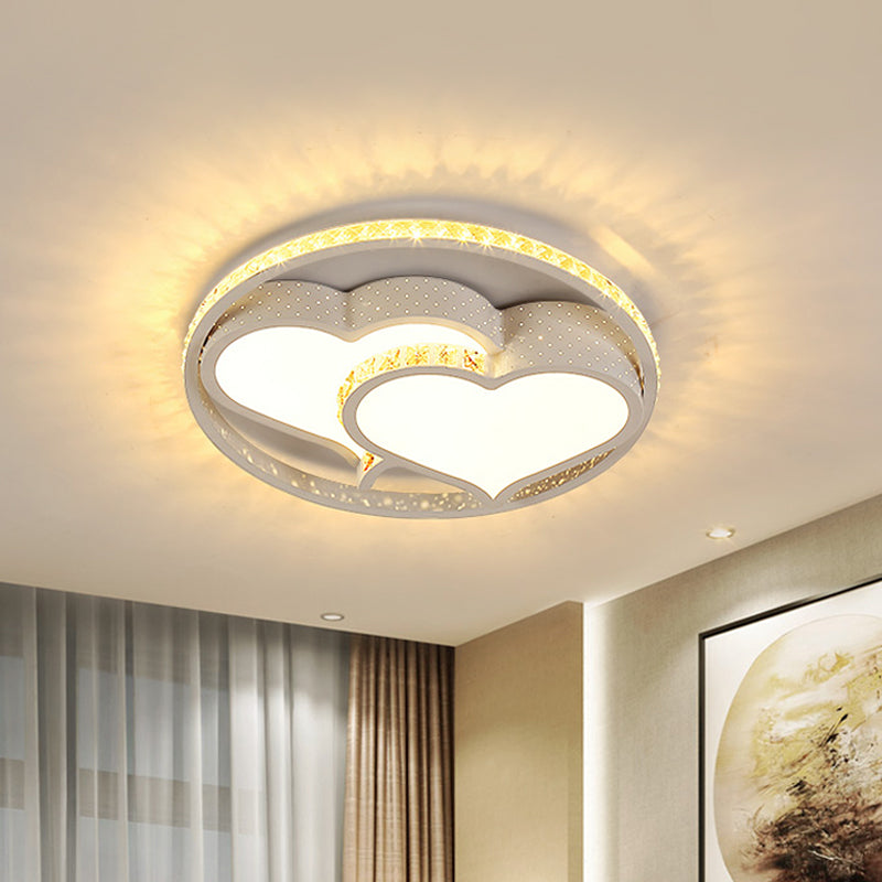 LED Parlor Ceiling Light Minimalist White Flush Mount Lighting with Loving Heart/Flower Crystal Block Shade Clearhalo 'Ceiling Lights' 'Close To Ceiling Lights' 'Close to ceiling' 'Flush mount' Lighting' 1723466