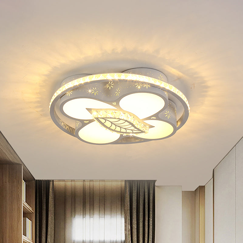 LED Parlor Ceiling Light Minimalist White Flush Mount Lighting with Loving Heart/Flower Crystal Block Shade White Flower Clearhalo 'Ceiling Lights' 'Close To Ceiling Lights' 'Close to ceiling' 'Flush mount' Lighting' 1723469