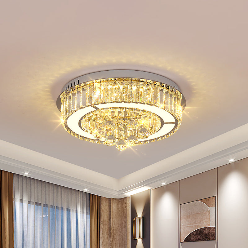 Chrome LED Floral Ceiling Fixture Modernism Faceted Crystal Flushmount Lighting, 18"/19.5" Width Chrome 18" Clearhalo 'Ceiling Lights' 'Close To Ceiling Lights' 'Close to ceiling' 'Flush mount' Lighting' 1723483