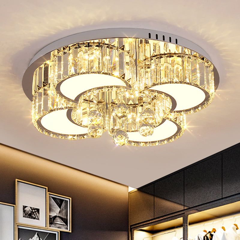 Chrome LED Floral Ceiling Fixture Modernism Faceted Crystal Flushmount Lighting, 18"/19.5" Width Chrome 19.5" Clearhalo 'Ceiling Lights' 'Close To Ceiling Lights' 'Close to ceiling' 'Flush mount' Lighting' 1723487