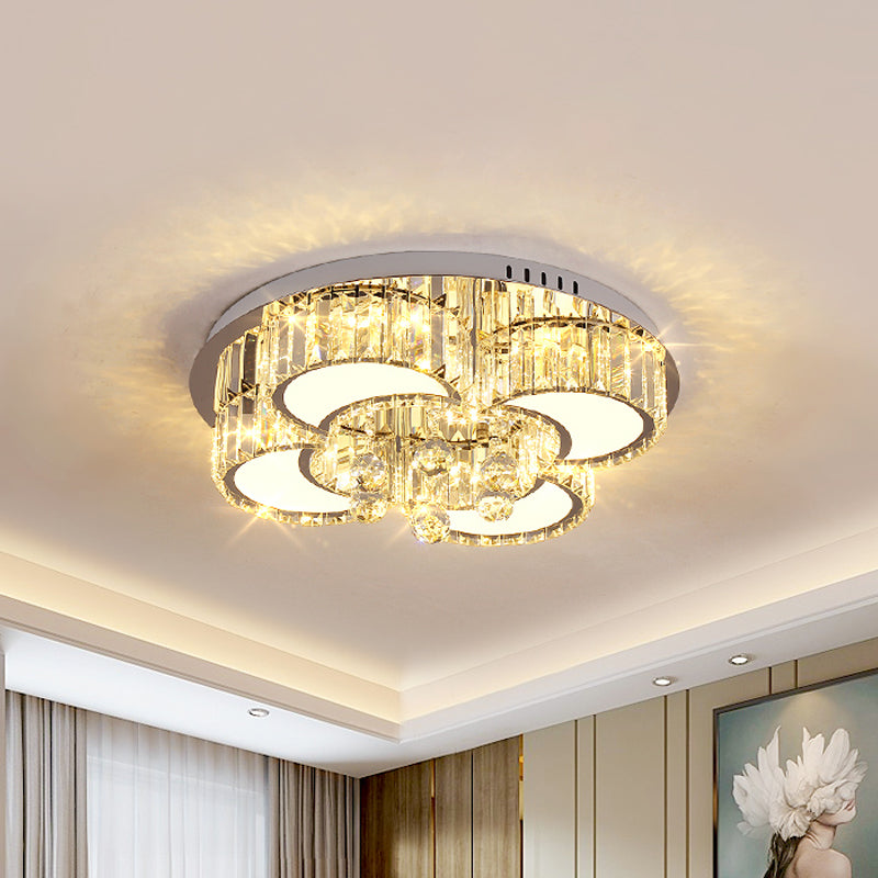 Chrome LED Floral Ceiling Fixture Modernism Faceted Crystal Flushmount Lighting, 18"/19.5" Width Clearhalo 'Ceiling Lights' 'Close To Ceiling Lights' 'Close to ceiling' 'Flush mount' Lighting' 1723488