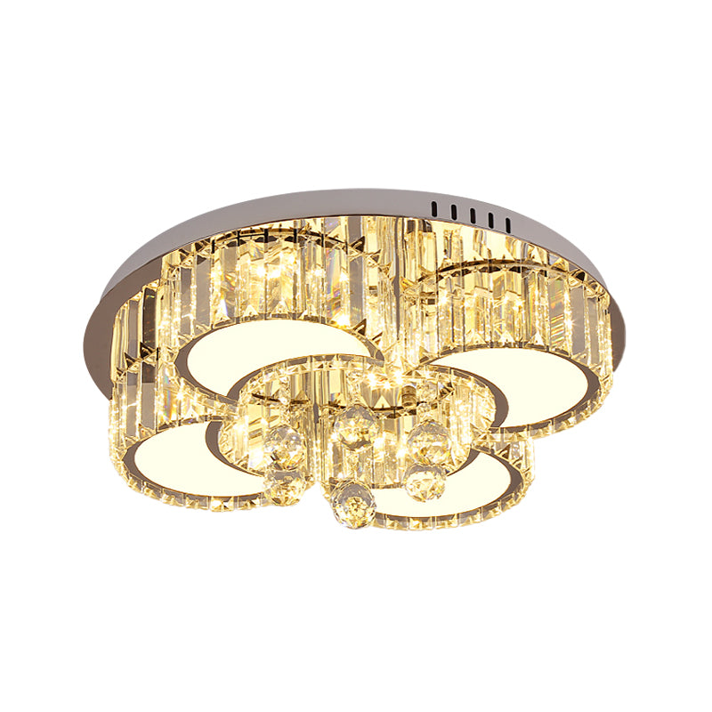 Chrome LED Floral Ceiling Fixture Modernism Faceted Crystal Flushmount Lighting, 18"/19.5" Width Clearhalo 'Ceiling Lights' 'Close To Ceiling Lights' 'Close to ceiling' 'Flush mount' Lighting' 1723489