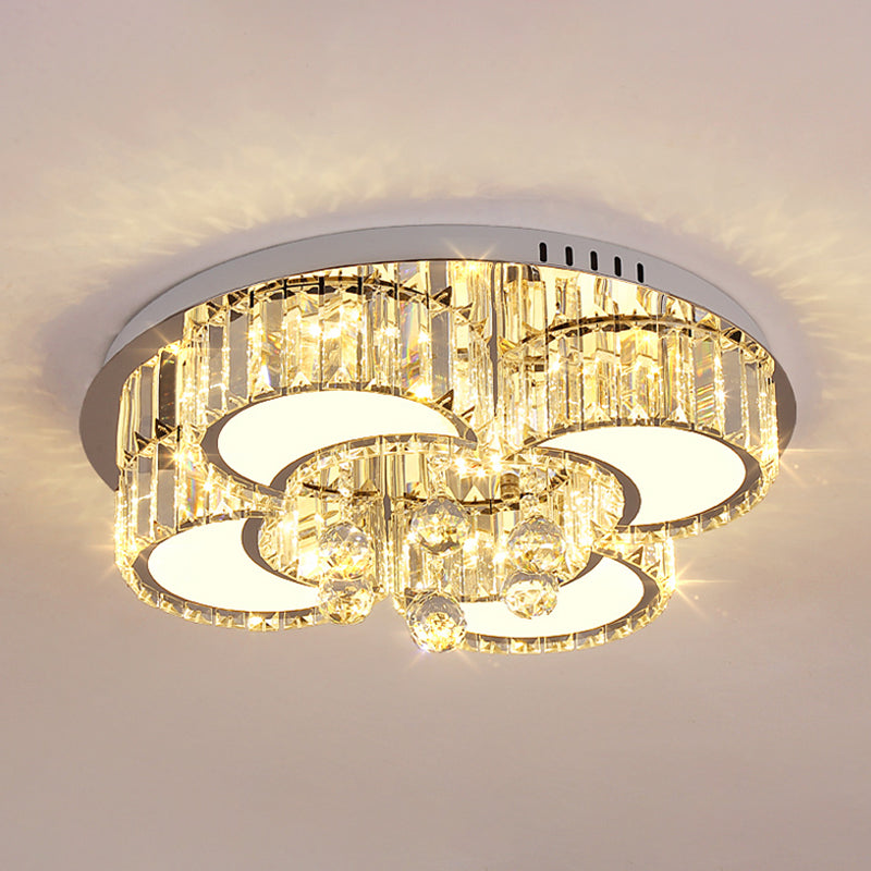 Chrome LED Floral Ceiling Fixture Modernism Faceted Crystal Flushmount Lighting, 18"/19.5" Width Clearhalo 'Ceiling Lights' 'Close To Ceiling Lights' 'Close to ceiling' 'Flush mount' Lighting' 1723490