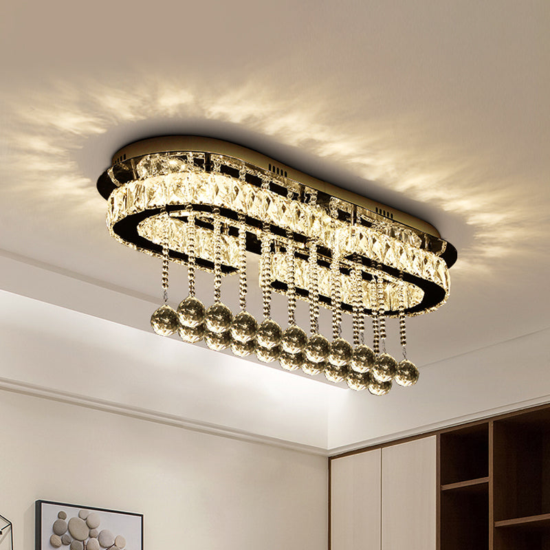 Crystal Rectangle Oval Ceiling Flush Modern LED Chrome Flush Mount Light with Accents Deco Clearhalo 'Ceiling Lights' 'Close To Ceiling Lights' 'Close to ceiling' 'Semi-flushmount' Lighting' 1723497