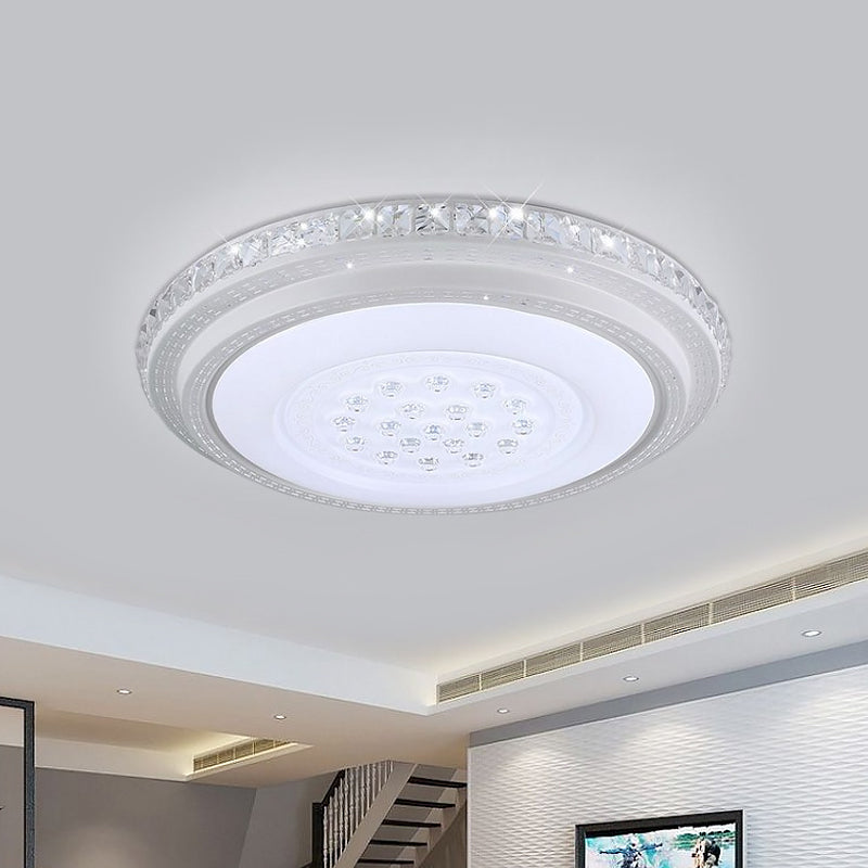 Minimalist LED Flush Mount Lamp Chrome Circle Ceiling Lighting with Crystal Block Shade Chrome Clearhalo 'Ceiling Lights' 'Close To Ceiling Lights' 'Close to ceiling' 'Flush mount' Lighting' 1723508