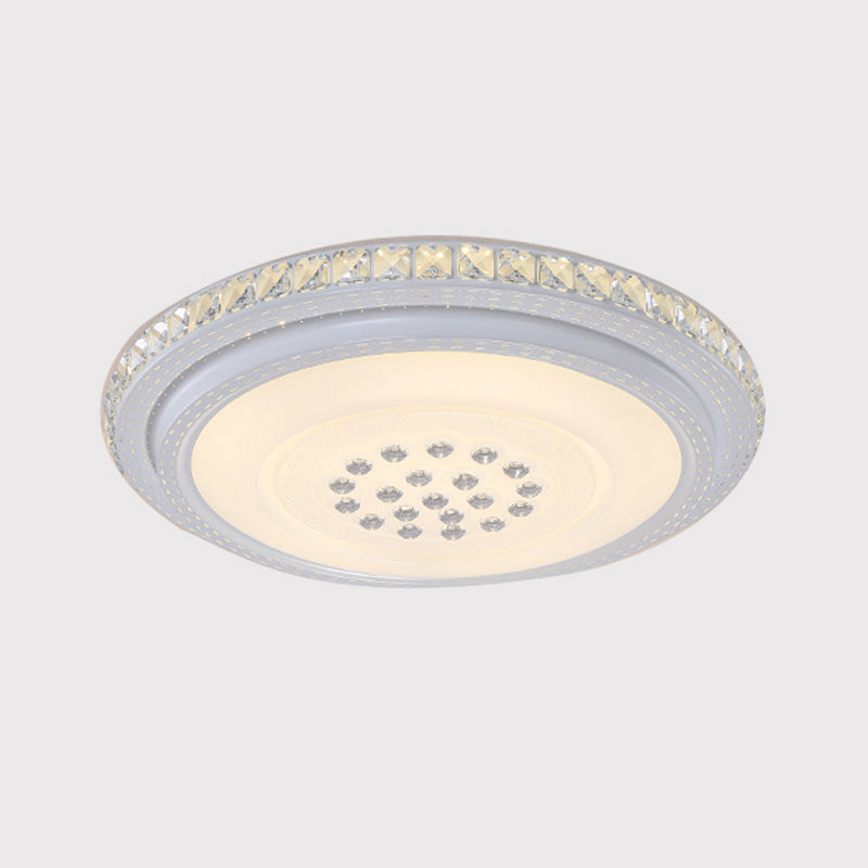 Minimalist LED Flush Mount Lamp Chrome Circle Ceiling Lighting with Crystal Block Shade Clearhalo 'Ceiling Lights' 'Close To Ceiling Lights' 'Close to ceiling' 'Flush mount' Lighting' 1723510