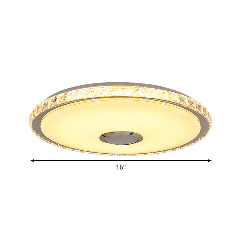 Modernist Slim Round Flush Mount Fixture Crystal Block 16"/19.5" W LED Bedroom Ceiling Flush in Chrome Clearhalo 'Ceiling Lights' 'Close To Ceiling Lights' 'Close to ceiling' 'Flush mount' Lighting' 1723519