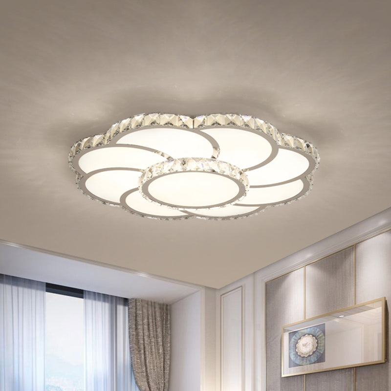 Beveled Crystal Floral Ceiling Flush Minimalist 18"/23.5" Wide Flush Mount Lamp in Chrome, Warm/White Light Clearhalo 'Ceiling Lights' 'Close To Ceiling Lights' 'Close to ceiling' 'Semi-flushmount' Lighting' 1723526