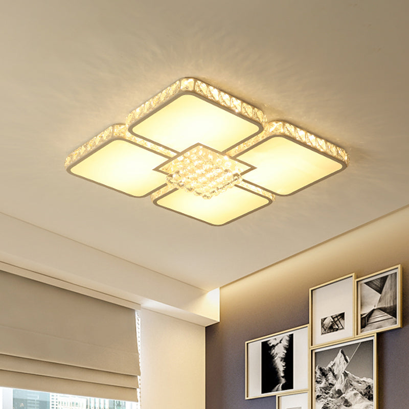 Chrome LED Square Flush Mount Lighting Contemporary Crystal Block Ceiling Lamp in Warm/White Light Clearhalo 'Ceiling Lights' 'Close To Ceiling Lights' 'Close to ceiling' 'Flush mount' Lighting' 1723531