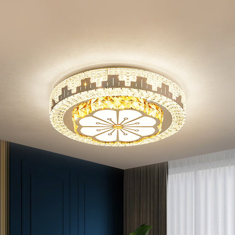 Flower/Round Cut Crystal Ceiling Lamp Modernism LED Chrome Flush Light Fixture for Bedroom Chrome A Clearhalo 'Ceiling Lights' 'Close To Ceiling Lights' 'Close to ceiling' 'Flush mount' Lighting' 1723534