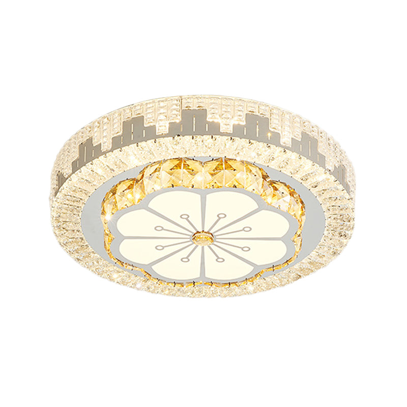 Flower/Round Cut Crystal Ceiling Lamp Modernism LED Chrome Flush Light Fixture for Bedroom Clearhalo 'Ceiling Lights' 'Close To Ceiling Lights' 'Close to ceiling' 'Flush mount' Lighting' 1723535