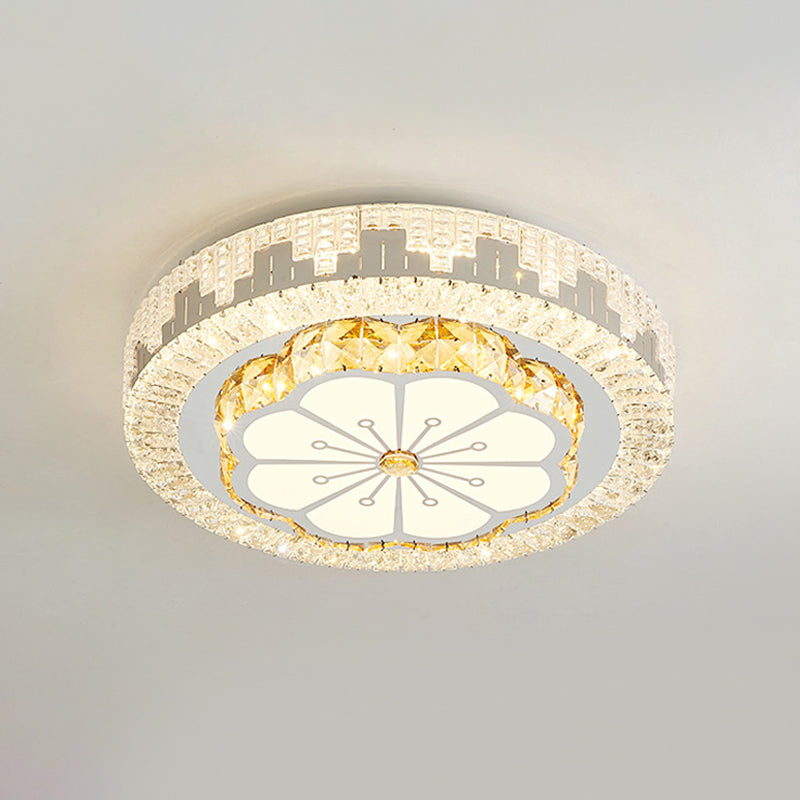 Flower/Round Cut Crystal Ceiling Lamp Modernism LED Chrome Flush Light Fixture for Bedroom Clearhalo 'Ceiling Lights' 'Close To Ceiling Lights' 'Close to ceiling' 'Flush mount' Lighting' 1723536