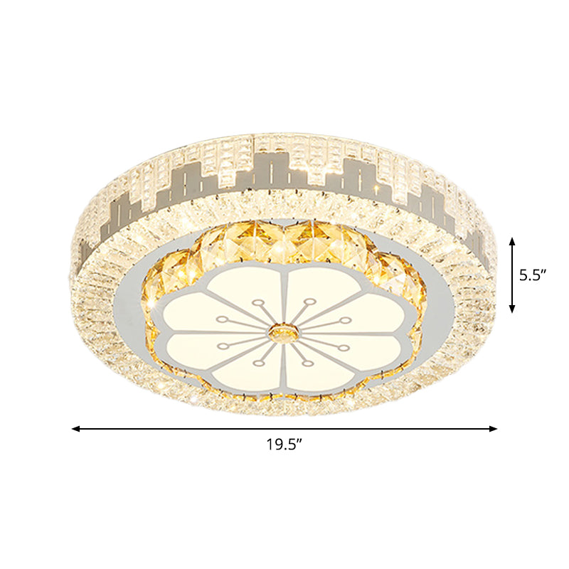 Flower/Round Cut Crystal Ceiling Lamp Modernism LED Chrome Flush Light Fixture for Bedroom Clearhalo 'Ceiling Lights' 'Close To Ceiling Lights' 'Close to ceiling' 'Flush mount' Lighting' 1723537