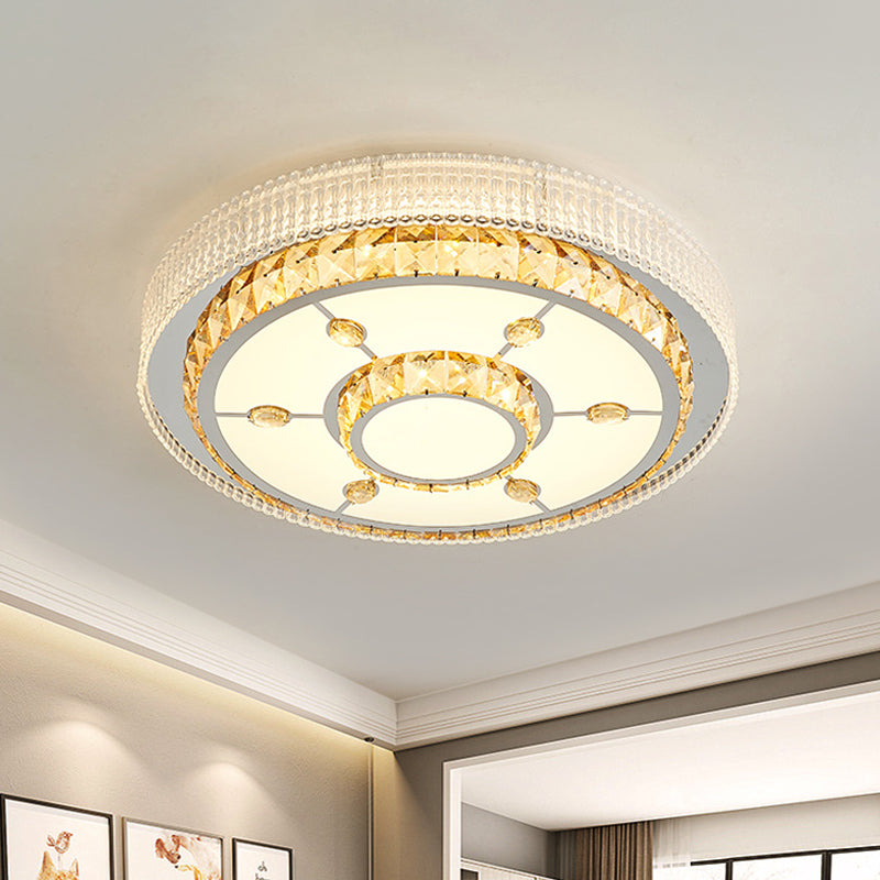 Flower/Round Cut Crystal Ceiling Lamp Modernism LED Chrome Flush Light Fixture for Bedroom Chrome B Clearhalo 'Ceiling Lights' 'Close To Ceiling Lights' 'Close to ceiling' 'Flush mount' Lighting' 1723538