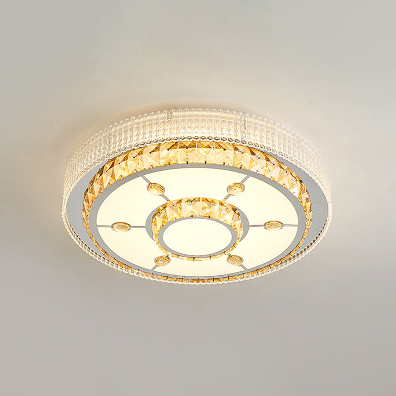 Flower/Round Cut Crystal Ceiling Lamp Modernism LED Chrome Flush Light Fixture for Bedroom Clearhalo 'Ceiling Lights' 'Close To Ceiling Lights' 'Close to ceiling' 'Flush mount' Lighting' 1723541