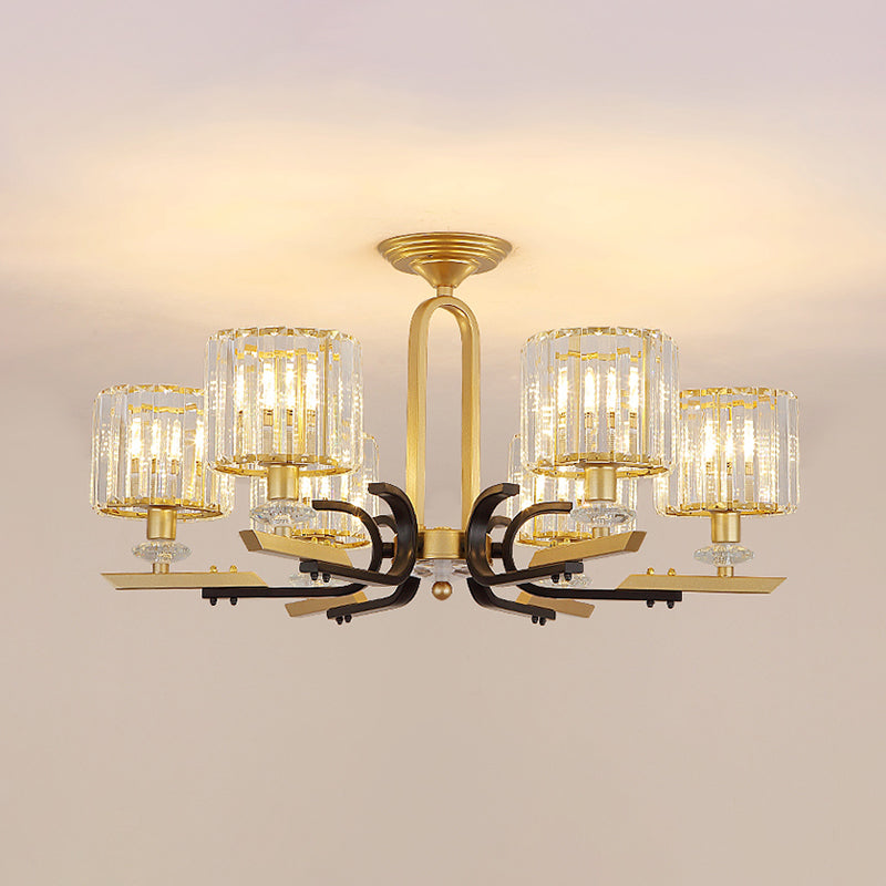 Drum Close to Ceiling Lamp Modernist Prismatic Crystal 3/6 Bulbs Gold Semi Flush Mount Chandelier Clearhalo 'Ceiling Lights' 'Close To Ceiling Lights' 'Close to ceiling' 'Semi-flushmount' Lighting' 1723558