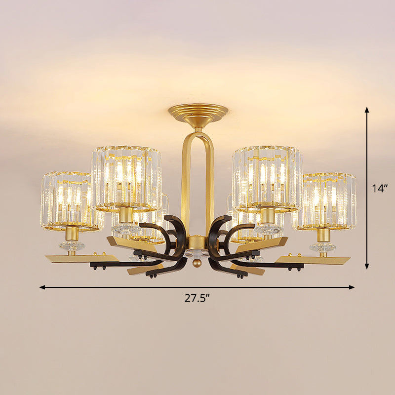 Drum Close to Ceiling Lamp Modernist Prismatic Crystal 3/6 Bulbs Gold Semi Flush Mount Chandelier Clearhalo 'Ceiling Lights' 'Close To Ceiling Lights' 'Close to ceiling' 'Semi-flushmount' Lighting' 1723559