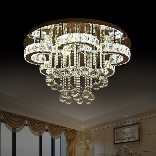Beveled Crystal Flower Ceiling Lighting Simple LED Semi Flush Mount with Droplet in Chrome Chrome Clearhalo 'Ceiling Lights' 'Close To Ceiling Lights' 'Close to ceiling' 'Semi-flushmount' Lighting' 1723629