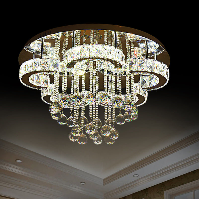 Beveled Crystal Flower Ceiling Lighting Simple LED Semi Flush Mount with Droplet in Chrome Clearhalo 'Ceiling Lights' 'Close To Ceiling Lights' 'Close to ceiling' 'Semi-flushmount' Lighting' 1723630