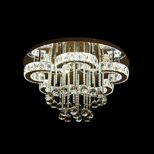 Beveled Crystal Flower Ceiling Lighting Simple LED Semi Flush Mount with Droplet in Chrome Clearhalo 'Ceiling Lights' 'Close To Ceiling Lights' 'Close to ceiling' 'Semi-flushmount' Lighting' 1723631