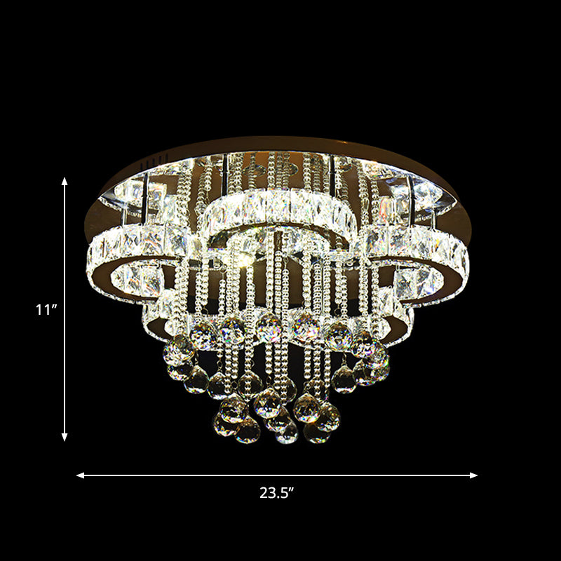 Beveled Crystal Flower Ceiling Lighting Simple LED Semi Flush Mount with Droplet in Chrome Clearhalo 'Ceiling Lights' 'Close To Ceiling Lights' 'Close to ceiling' 'Semi-flushmount' Lighting' 1723632