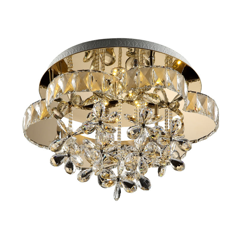 Modernist LED Semi Flush Lamp Chrome Blossom Ceiling Mounted Light with Hand-Cut Crystal Shade Clearhalo 'Ceiling Lights' 'Close To Ceiling Lights' 'Close to ceiling' 'Semi-flushmount' Lighting' 1723634