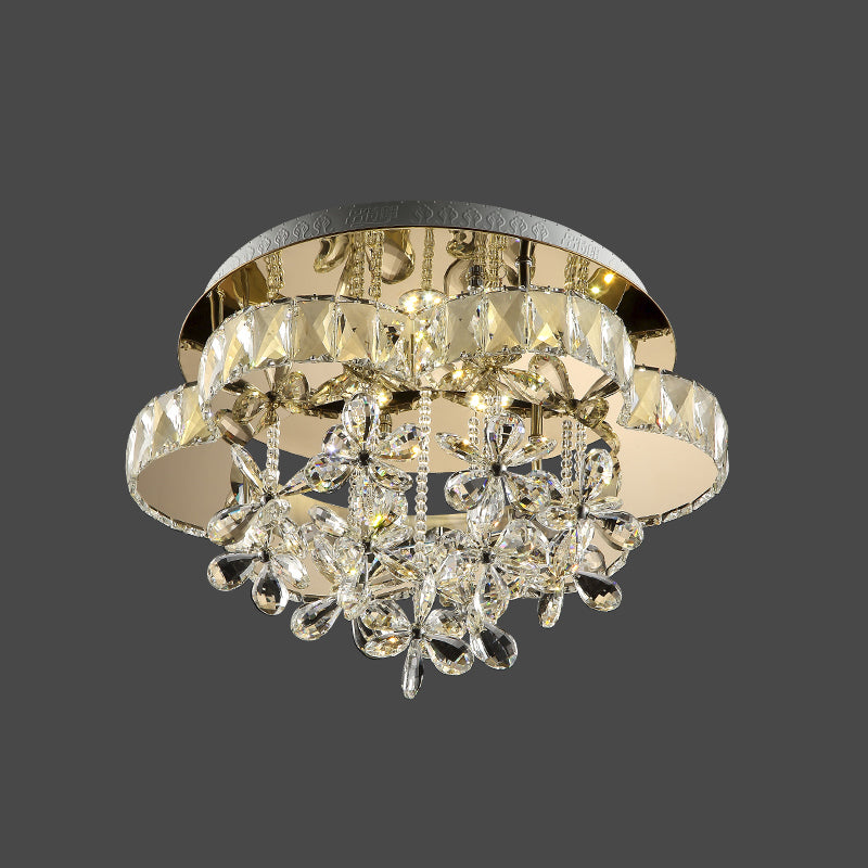 Modernist LED Semi Flush Lamp Chrome Blossom Ceiling Mounted Light with Hand-Cut Crystal Shade Clearhalo 'Ceiling Lights' 'Close To Ceiling Lights' 'Close to ceiling' 'Semi-flushmount' Lighting' 1723635