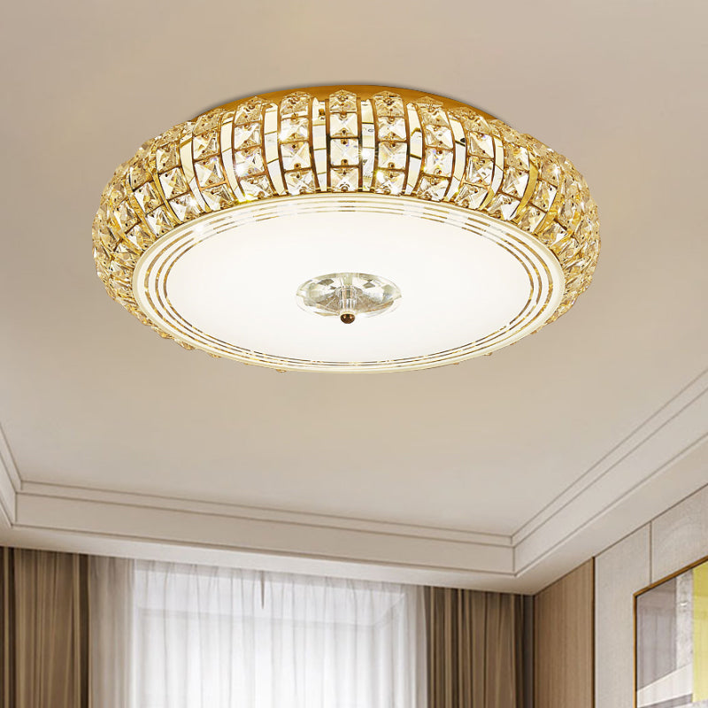 Chrome/Gold LED Circular Flushmount Modernist Faceted Crystal Ceiling Mounted Light, 15"/19" Width Clearhalo 'Ceiling Lights' 'Close To Ceiling Lights' 'Close to ceiling' 'Flush mount' Lighting' 1723646