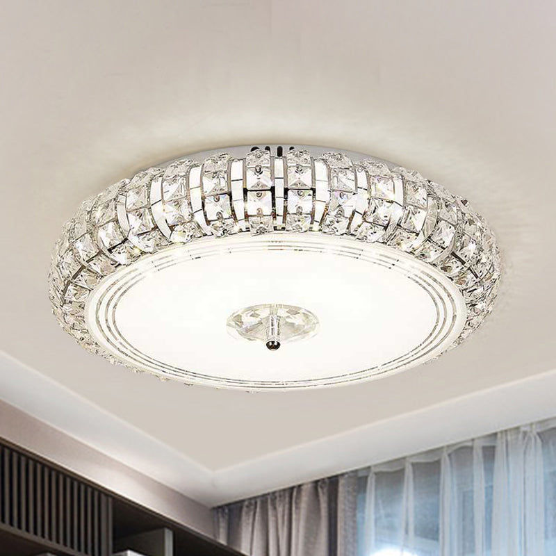 Chrome/Gold LED Circular Flushmount Modernist Faceted Crystal Ceiling Mounted Light, 15"/19" Width Chrome Clearhalo 'Ceiling Lights' 'Close To Ceiling Lights' 'Close to ceiling' 'Flush mount' Lighting' 1723650