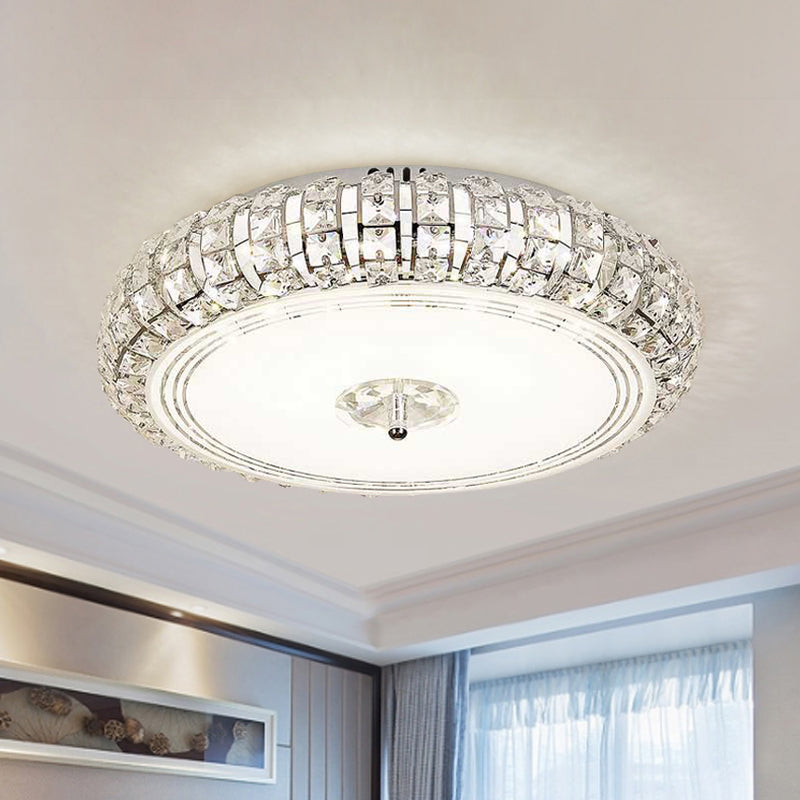 Chrome/Gold LED Circular Flushmount Modernist Faceted Crystal Ceiling Mounted Light, 15"/19" Width Clearhalo 'Ceiling Lights' 'Close To Ceiling Lights' 'Close to ceiling' 'Flush mount' Lighting' 1723651