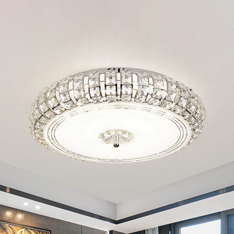 Chrome/Gold LED Circular Flushmount Modernist Faceted Crystal Ceiling Mounted Light, 15"/19" Width Clearhalo 'Ceiling Lights' 'Close To Ceiling Lights' 'Close to ceiling' 'Flush mount' Lighting' 1723652