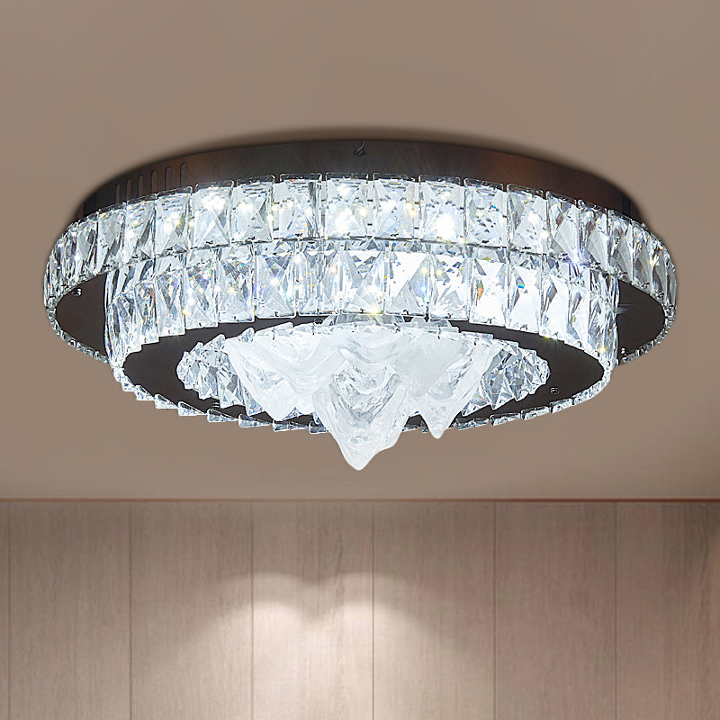 Simple Tiered Flush Mount Lamp Crystal Block LED Parlor Ceiling Light with Iceberg Design in Chrome Chrome Clearhalo 'Ceiling Lights' 'Close To Ceiling Lights' 'Close to ceiling' 'Flush mount' Lighting' 1723662